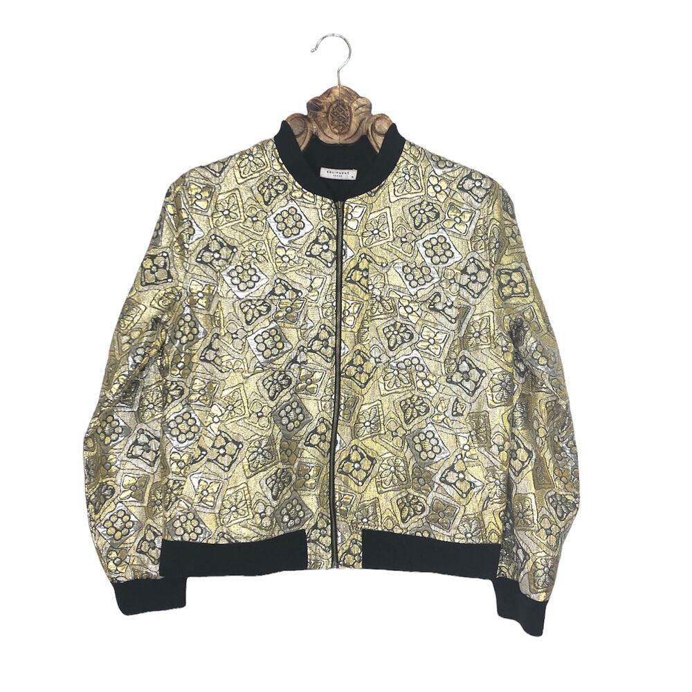 Equipment Jacket Gold Metallic Floral Jacquard Bomber Medium